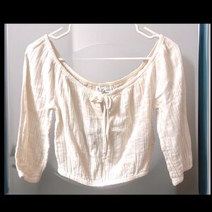 ROXY W/Half Sleeves Neck Tie W/Silver Coin Sewn On Back & Ruched Crop Notch Top